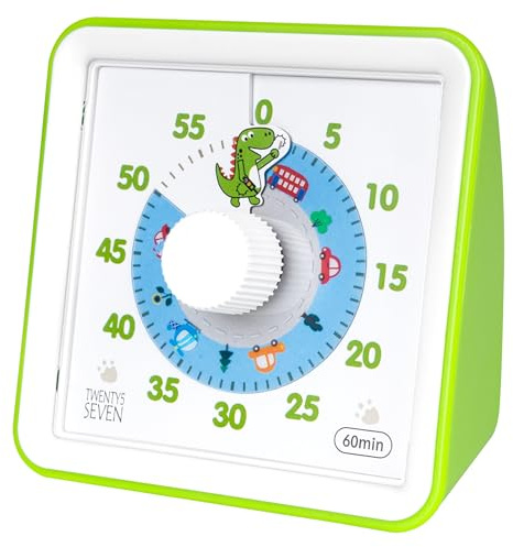 Visual Timer with Protective Case, 60-Minute Countdown Timer for Kids Autism ADHD Classroom Home Office, Countdown Clock for Meeting Time Management, Green Dinosaur Pattern