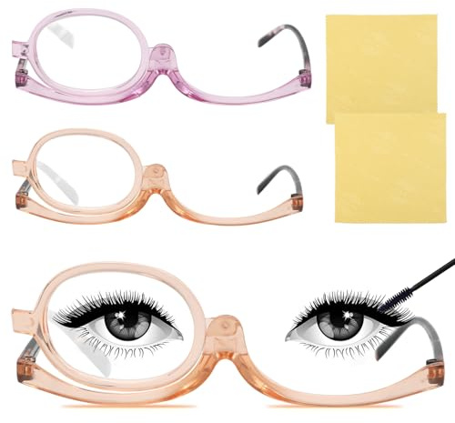 Scettar 2 Piezas Gafas de Maquillaje de Ojos con Paño, Anteojos de Presbicia Giratorios con Rotación para Lectura y Aumento para Mujer