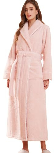 LOCIIXAT Vestaglia da donna in morbido e caldo pile teddy, accappatoio lungo in peluche per donne, rosa, 14-18