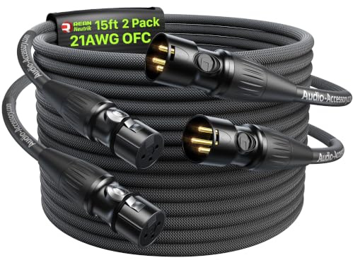 AA AUDIO ACCESSORY Short XLR Cables 4.5M 2Pack, Gold-Plated Rean Connectors from Neutrik, Kevlar-Reinforced Nylon Braided Microphone Cable, Durable Shielded and Balanced XLR Cable, Male to Female