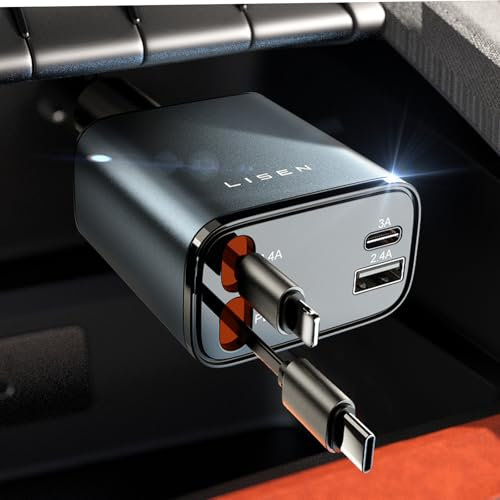 LISEN 4 in 1 Zigarettenanzünder USB C 75W Auto Ladegerät - 12V USB Adapter Auto Zubehör Elektronik, Weihnachts Geschenke für Männer Frauen, Car Gadgets Accessoires für iPhone 17 Pro Max Air, Xiaomi 17