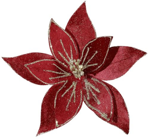 GL-Turelifes Lot de 6 grandes fleurs de poinsettia artificielles à paillettes en velours pour décoration de Noël, Nouvel An, mariage (rouge vin)