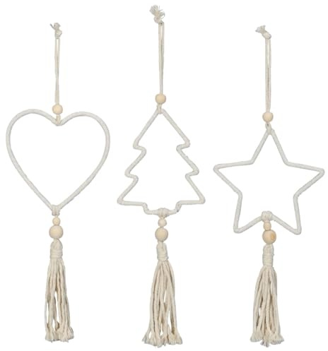 Weihnachtsdeko-Anhänger Makramee Deko 3er Set 40 cm - Boho Hängedeko innen für Wand, Fenster & Haustür - Dekoration für moderne Winter- und Weihnachtsdeko im Wohnzimmer, Schlafzimmer zum hängen