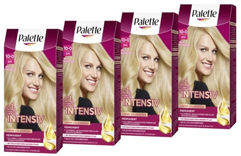 Palette Intensiv Creme Coloration 10-0/200 Helles Naturblond (4 x 115 ml), permanente Haarfarbe für leuchtende, langanhaltende Farbbrillanz & 100% Grauabdeckung