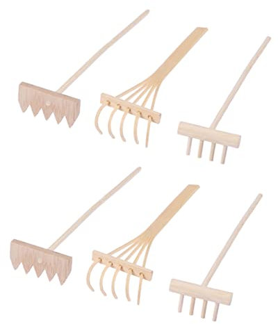 BESTonZON 6pcs Mini Bamboo Rake Zen Garden Tabletop Meditation Decor for Sandbox Accessories for Home Decor and Sandscape Setting Sand