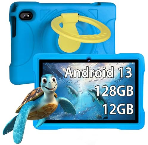 fezawio Tableta Android 13, Tableta de 10 Pulgadas, 12GB RAM 128GB ROM (TF 512GB), Octavo núcleo, Control Parental, WiFi 5G, Cámara Doble, Baja eva, Azul