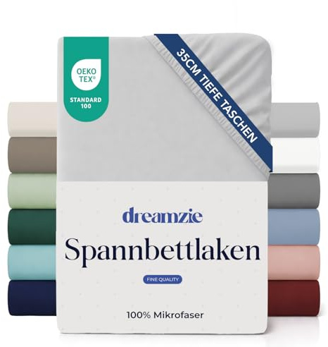 Dreamzie - Spannbettlaken 100x200cm - 100% Mikrofaser - 35cm hoher Steg | Grau · OEKO-TEX · Spannbetttuch · Ultraweich · Für hohe Matratzen · Pflegeleicht · Leintuch · Für Einzelbetten