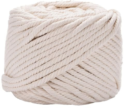 CABODYALS 50M 5mm Corda di Cotone Bianco Intrecciata Corda di Macramè Sfusa 3 fili di Spago Lavorato A Maglia Corda di colonneto Corde per Appendere Alla Parete Gioielli Creazione di Collane Bracciale