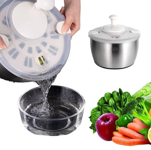 Lunaobrik Centrifuga per Essiccatore di Frutta, Centrifuga per Essiccatore di Verdure, Centrifuga per Insalata, Centrifuga per Verdure, Lavainsalata in Acciaio Inossidabile, Centrifuga per Lavare E