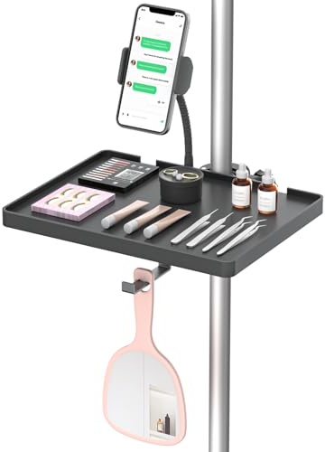 Adjustable Lash Tray Holder for Ring Light Tray– Clip-On Organizer Stand with Phone Holder & Mirror Hook to Put Eyelash Extension Supplies, Perfect for Lash Techs & Salon or Home Use