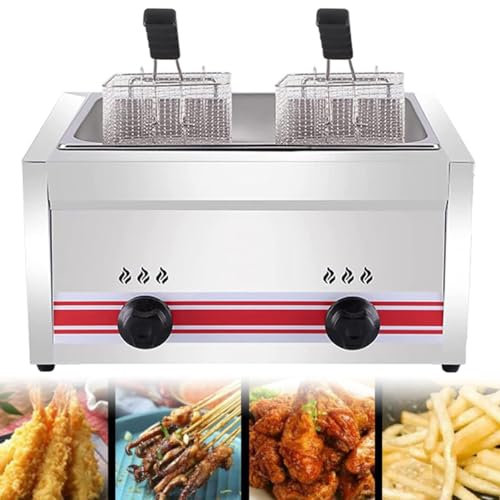 XSDAJSD Friggitrice Professionale a Gas GPL, friggitrice Professionale in Acciaio Inox con cestelli e coperchi, per Cucina Domestica, Ristorante Commerciale, Cilindro Singolo da 20 Litri