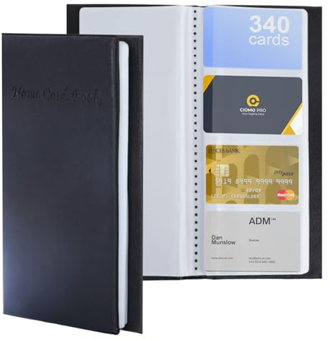 PU Leather Business Card Holders Book, PU Business Card Wallet Organizer for Men & Women, 4-Ring Name Card Binder Holds 340 Cards for Credit Cards, ID & Contacts, Office & Travel Use
