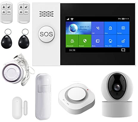 Kit Alarma Casa, PG107 3G TUYA Control de aplicaciones del sistema de alarma de seguridad con IP Detector de humo de la cámara WiFi Inalámbrico Inicio Inicio Alarmas inteligentes Kit(F)