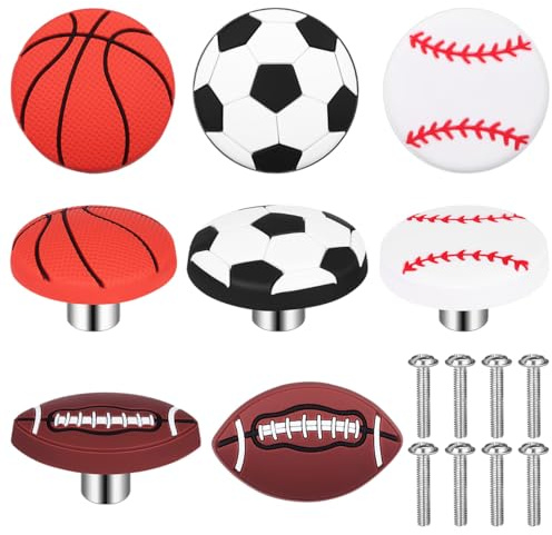 POPETPOP 8 Pièces Boutons De Tiroir Ballon De Sport Poignées De Meuble Football Baseball Basket-Ball Pour Chambre D’Enfant Armoire Vanity Et Décoration De Meuble