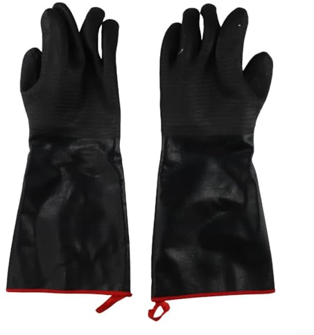 Grillhandschuhe, hitzebeständig, bis 500 °C, wasserdicht, Neopren, Küchenhandschuhe, rutschfest, mit Baumwolle gefüttert, Kochhandschuhe zum Grillen, Backen, Grillen, Schwarz, 35,6 cm (groß)