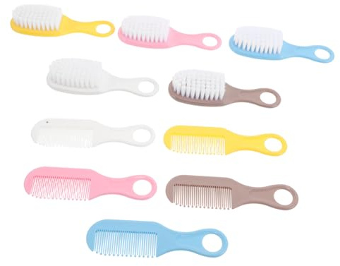 Hohopeti 5sets Care Set Soft Bristle Hair Brush Scalp Brush for Newborn Toddlers Boy Girl Grooming Kit Cradle Cap Comb Set in Blue Pink Yellow White Brown
