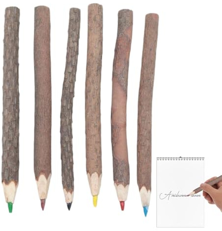 Lápiz de colores - 6 piezas Lápices de corteza natural | Herramienta de pintura de ramita larga | Bolígrafo vintage para el aula de eventos | Dibujo Escritura de fiesta en el lugar de trabajo Camping