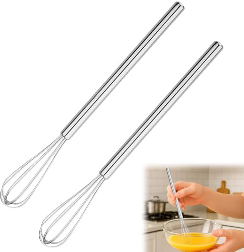 Petit Fouet Cuisine, 2 Pièces Mini Fouet Inox Cuisine Professionnel pour Vinaigrette, Coiffeur, Batteur Manuel Outil en Mousse avec Poignée en Acier Inoxydable pour Mélanger Fouetter Battre et Remuer