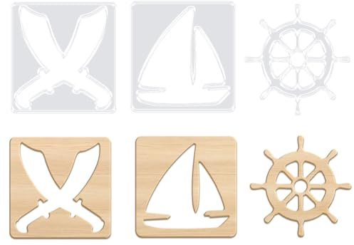 INFUNLY 3 PCS Nautische Acryl Frässchablone Segelboot Klare Fräseinlage Schablone 7.9x7.9 Schiffsrad Gravur Vorlagen Für Holzarbeiten Kurvige Nachzeichnung Schablonen Fräs Führungswerkzeug