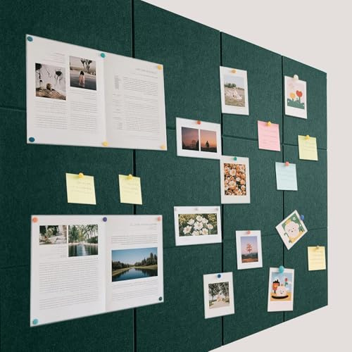 Pinnwand Groß Selbstklebend 90x120 cm - 12 Stück Dekorative Pinnwand aus Filz 30x30cm Memo Boards Bulletin Board Wanddekoration Faltbare Fototafel,