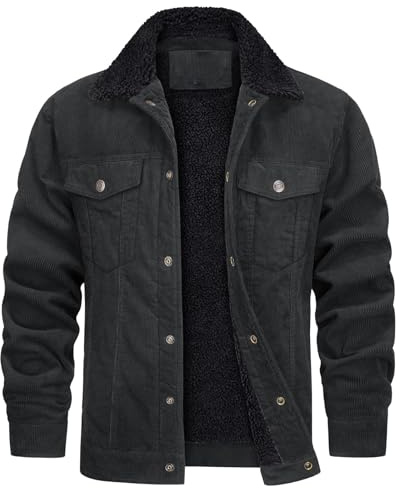 UHouse Cordjacke Herren Gefüttert Winter Cord Jacke Freizeit Winterjacke Dicke Bomberjacke Warm Hemdjacke Männer Outdoorjacke Fleece Jeansjacke Baumwolle Blouson Jacket Fleecejacke