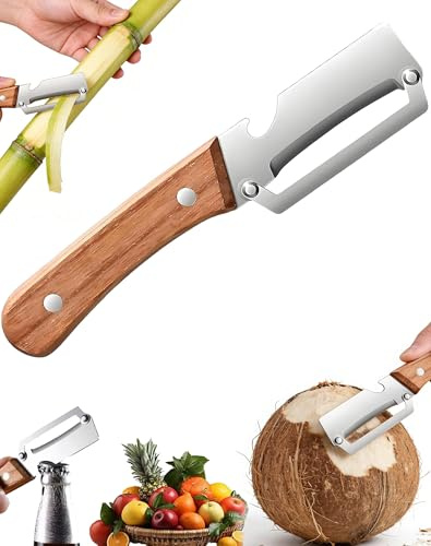 Multi-Functional Vegetable Peeler for Kitchen, Thickened Wooden Handle Fruit Peeler, 2 in 1 Stainless Steel Vegetable Peeler with Bottle Opener, for Sugar Cane Potato Pumpkin Carrot Apple (1pcs)