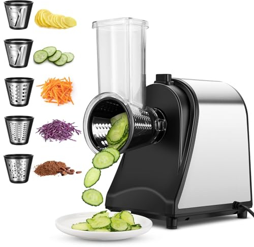 COOCHEER Râpe à Fromage Électrique 250W - Coupe-Légumes 5 en 1
