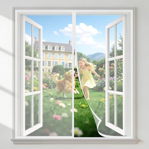 HALIDOOR Zanzariera Magnetica Finestra 125x155cm Bianco, Zanzariere Magnetiche per Porte Finestre, Anti Insetti, Chiusura Automatica, Installazione Veloce Senza Attrezzi con Nastro Adesivo