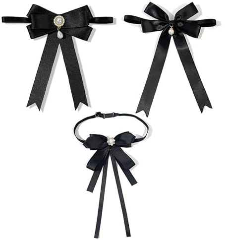 JWRHUH Krawatte Damen Schwarz 3er Set Vorgebundene Fliege aus Satin