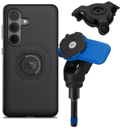 Quad Lock Handlebar Clamp Motorcycle Phone Mount with Vibration Dampener and MAG Phone Case for Galaxy S26