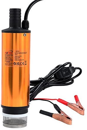 KATSU 24V 51mm Bomba de Transferencia de Combustible Diésel de Aleación de Aluminio, Bomba Sumergible de Agua Aceite con Clips y Red de Filtro Desmontable para Camping, Coche, Caravana, Barco