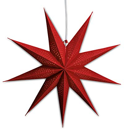 levandeo Leuchtstern mit 9 Zacken in rot 60cm Papiertstern Weihnachtsstern inklusiv Kabel mit Schalter 3,5 Meter