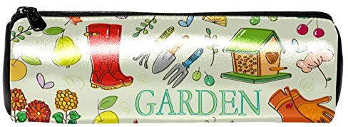 EZIOLY Gartenset Roter Vogel Schmetterling Blume Leder Stifteetui Münze Geldbörse Kosmetik Make-up Tasche für Schule Arbeit Büro