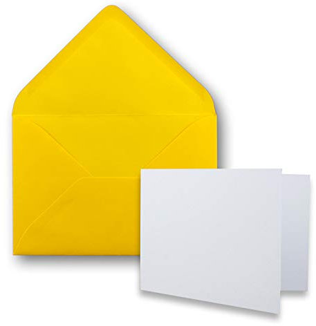 FarbenFroh by GUSTAV NEUSER 25x Stück Karte mit Umschlag Set Faltkarten DIN A7 quer 10,5 x 7,4 cm Hochweiß mit Brief-Umschlägen C7 Honiggelb Nassklebung