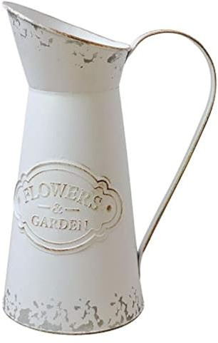 MISIXILE White Rustic Metal Jug Pitcher Vase Shabby Chic Decorative Flower Vase Watering Can for Home Decoration Large - 11
