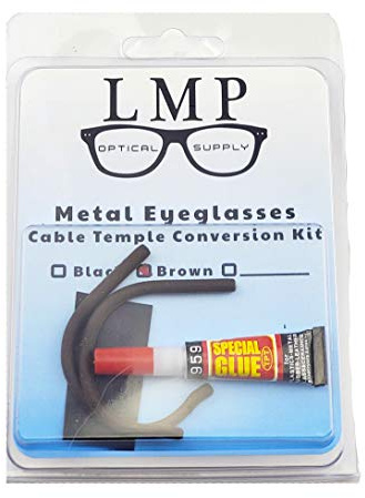 LMP Optical Rubber Cable Temple Conversion Kit for Metal Eyeglasses and Sunglasses Frames Includes Glue, Sandpaper & Instructions (Brown)