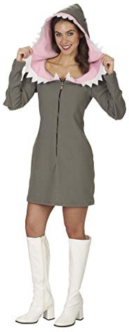 Elbenwald Damen Sharky Andrea Moden 1883-36/38 - Kostüm Hai, Kleid mit Kapuze, Tier, Unterwasserwelt, Mottoparty, Karneval