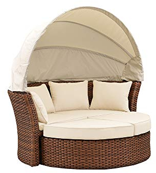 Strandkorbwerk Liegeinsel Miami Wassergras Karamell Strandliege Sonnenliege Sunlounger Gartenliege Liege Polyrattan