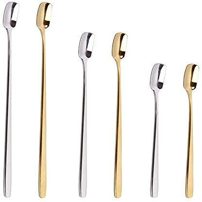YKKJ 6Stück Langstielige Kaffeelöffel，Dessertlöffel Rühren Löffel Set,DREI Größen Edelstahllöffel Für Kaffee,Zucker,Dessert,EIS, Suppe,Mokka-Löffel （Goldener & Silber）. Dessertlöffel