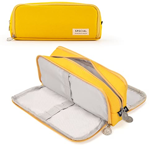 Maomaoyu Federmäppchen, großes Fassungsvermögen mit 3 Fächern, Federmäppchen für Kinder, Geschenke für Mädchen und Jungen, für den Urlaub für Grundschüler, Schüleretui für Geburtstagsgeschenke, Gelb,