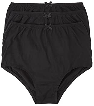 Marlon Womens Veronica 100% Cotton Full Brief (Pack of 3), Black, 12-14