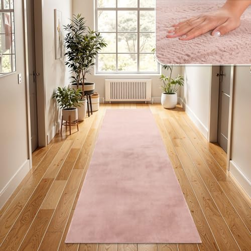 TT Home Wohnzimmer Teppich Hochflor Langflor Kunstfell Weich Modern Unifarben Flauschig, Farbe: Rosa Pink, Größe:80x150 cm