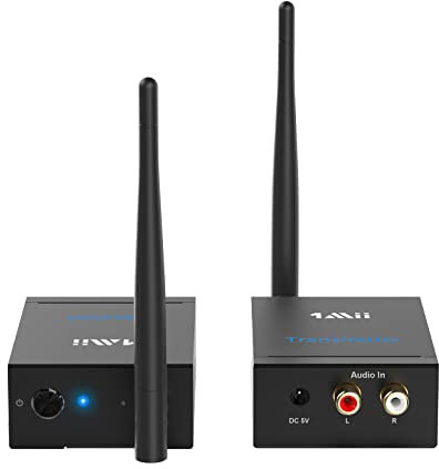 1Mii Trasmettitore Ricevitore Wireless Audio HiFi per TV, 2,4 GHz Adattatore Audio RCA Ingresso/Uscita, Lungo Raggio 100m Bassa Latenza per Musica da TV/PC a Subwoofer/Stereo/Casse Attivo/CD
