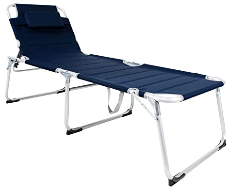 Linder Exclusiv XXL Sonnenliege Dreibeinliege Gartenliege Dunkelblau gepolstert
