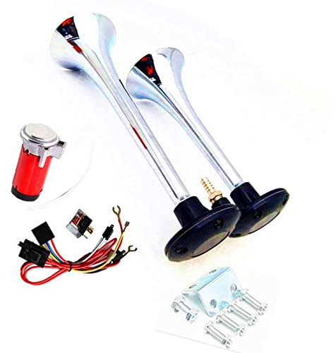 YIYDA Air Horn Truck Horn 150db Car Horn Chrome Zinc black Single tube Trumpet Alarm Horn Loud Speaker with compressor air pump Electric Horn Car Speaker for 24V truck train car lorry boat moto etc