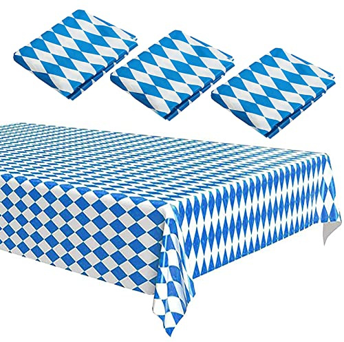 3 Stück Oktoberfest Tischdecke Bayerische Deko Oktoberfest Dekoration Party Bayrisch Tischdeko Bayern Tischtuch Blau Weiß Bayernraute Partytischdecke für Bierzelten Bier Festival München(137 * 274cm)