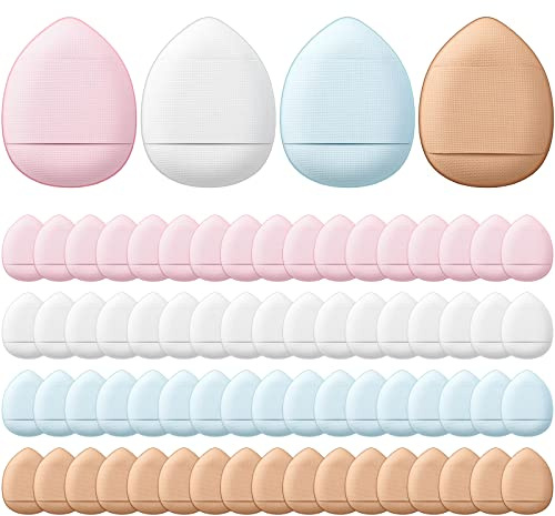 Gerrii 72 Pcs Finger Powder Puff Mini Makeup Sponge Soft Beauty Makeup Blender Puff for Foundation, Face Powder, Under Eye Setting, Concealer, Repair Cream, Cosmetic Tool (Pink, Beige, Blue, White)