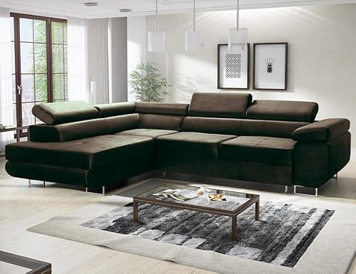 Sofa mit Schlaffunktion und Bettkasten - Ecksofa fur 3 Personen - Avesta - Bequem Schlafsofa - L-Form - Modern Couch 277x203x73 cm - Ecke Links - Braun - MODERNO