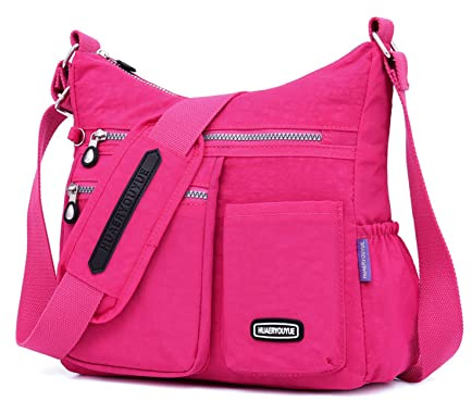 NOTAG Umhängetasche Damen, Leichte Mehrfach-Taschen Schultertasche Damen Wasserdicht Nylon Handtasche Umhängetasche (Rosenrot)