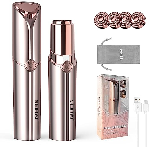 Gesichtsepilierer Damen, Gesichtsrasierer Frauen (2024 Deluxe), SEIHAI wiederaufladbarer Gesichtshaarentferner, Gesichtshaarentfernung für Frauen Oberlippe, Kinn, inklusive 4 x Ersatzköpfe